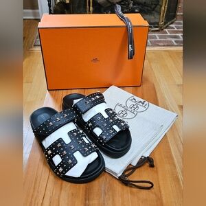 Size 36 NIB Hermes black studded chypre sandals
